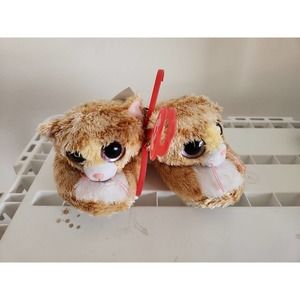 Cute TY Beanie Boos Tabitha Cat w/ Pink Eyes Kids House Slipper Shoes Size 10/11